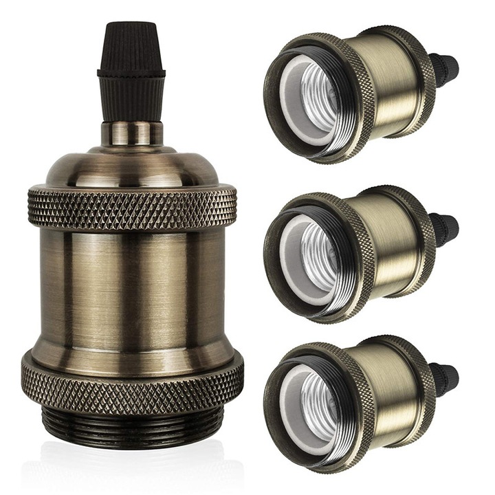 Soclu lampa vintage, Duueyct, set 4 bucati, aspect antic, rezistent la caldura 600, culoare aurie champagne