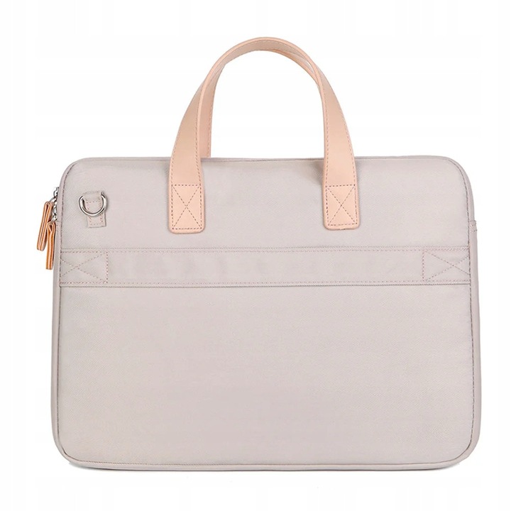 Geanta laptop dama, bej, 37x27x4cm, material textil Oxford, protectie socuri
