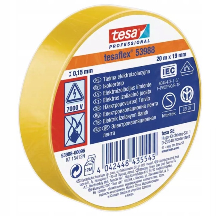 Banda izolatoare Tesa 53988, 19mm/20m, galbana, electroizolanta
