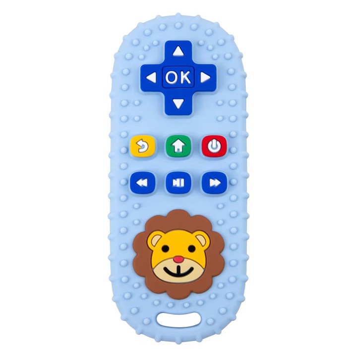 Fogzási játék, SuooTci, távirányító alakú, puha szilikon, BPA-mentes, kék, 12cm