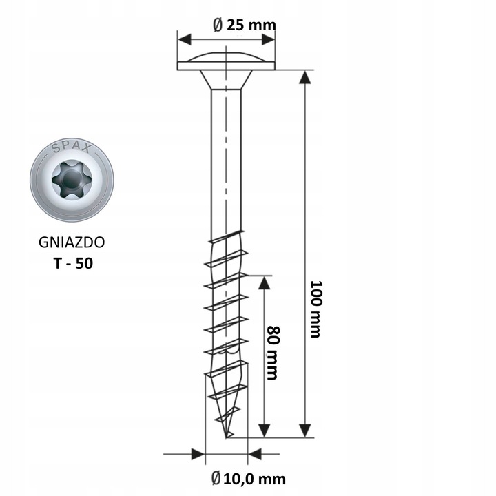 Suruburi cu cap plat SPAX 10x100mm pentru constructii din lemn, 50 buc