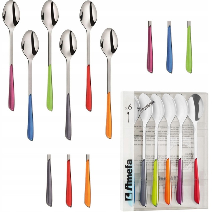Eclat Amefa hosszúkás kanálkészlet, 6 darab, 19 cm, rozsdamentes acél, vegyes színek
