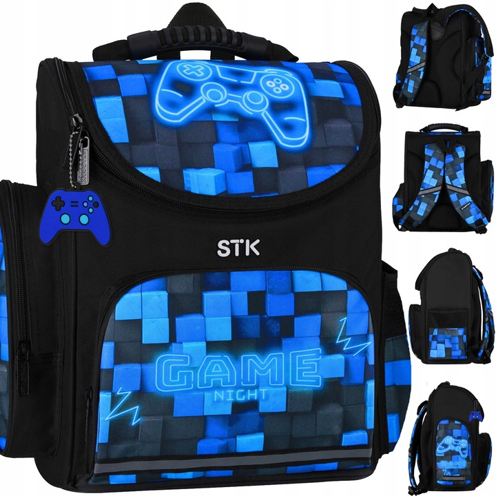 Rucsac Scolar Baieti Gamer Pixel Pad Albastru 18L