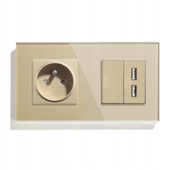 Priza Dubla Sticla Aurie 157mm, 2x USB 2.4A, 230V