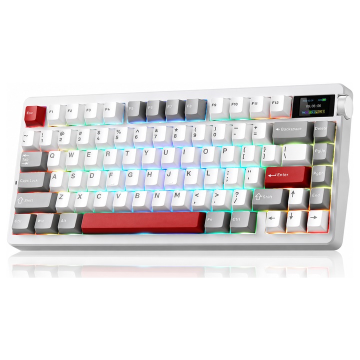 Tastatura mecanica gaming wireless AULA NOVA75 Pro, semnatura artistica gravata placata cu aur,75%, Caramel Latte, Bluetooth/2.4G/USB-C, RGB, hot-swap, ecran 1.14 inch, knob, gasket, FR4