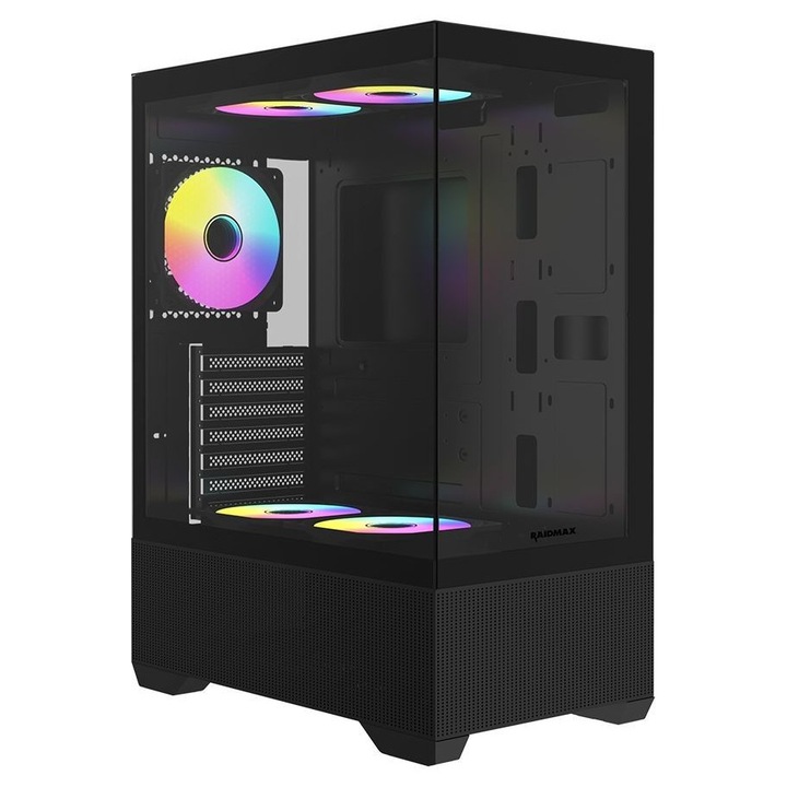 Carcasa RaidMax i802, 5 ventilatoare, geam din sticla securizata, RGB, negru, 486x364x215mm