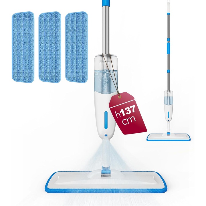 Mop cu pulverizator 137cm, 3 lavete, pentru podele si parchet