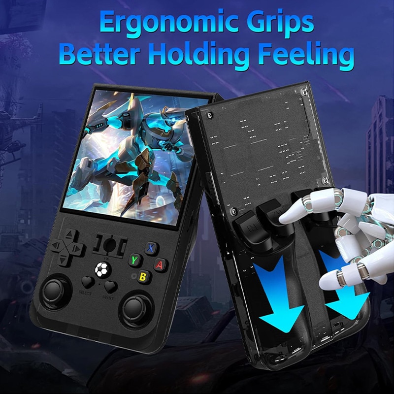 Consola de jocuri portabila R36 MAX, Omelivon, 4.0" IPS, 64GB, 18.000+ jocuri preinstalate, 30+ simulatoare, Sistem Linux, Baterie 4000mAh, Arcade portabila de buzunar, Joystick-uri 3D, Multiplayer Wireless, Lesire Video/Audio, Negru