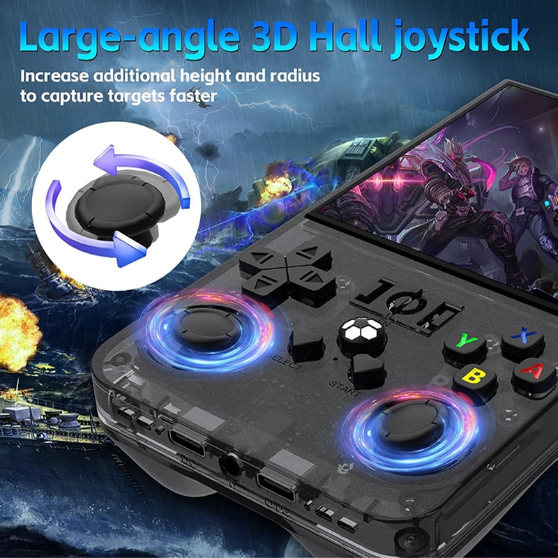 Consola de jocuri portabila R36 MAX, Omelivon, 4.0" IPS, 64GB, 18.000+ jocuri preinstalate, 30+ simulatoare, Sistem Linux, Baterie 4000mAh, Arcade portabila de buzunar, Joystick-uri 3D, Multiplayer Wireless, Lesire Video/Audio, Negru