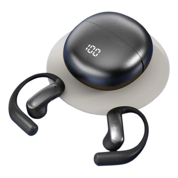 Bluetooth AI fülhallgató, félig in-ear klipsz, hosszú akkumulátor-üzemidő, fekete, szettben