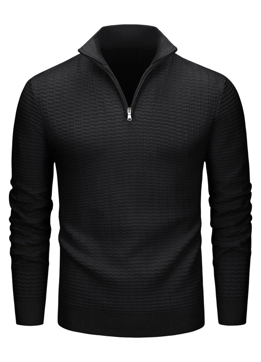 Мъжки пуловер с 1/4 цип, тъмносин, L INTL, вафлена текстура, мек и удобен