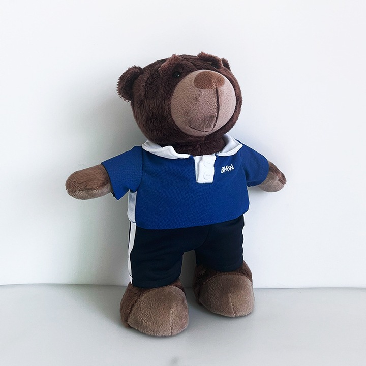 Jucarie de plus ursulet de curse, 28x14cm, uniforma scolara, albastru