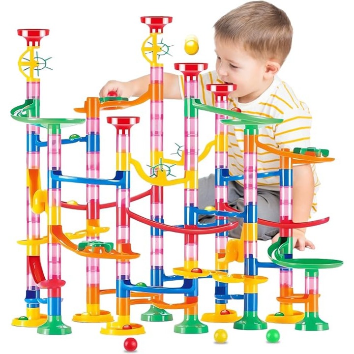 Set de pista cu bile din marmura, 133 de piese, XONGSOR®, 30 de bile, jucarii educationale STEM de constructie, kit de constructie labirint pentru incepatori si avansati, cadou ideal pentru baieti si fete