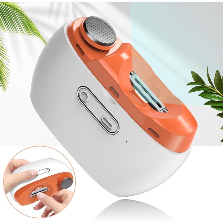 Elektromos körömvágó 3 az 1-ben, narancssárga, állítható, 2 sebességes, USB, LED-del, 15x5x4cm