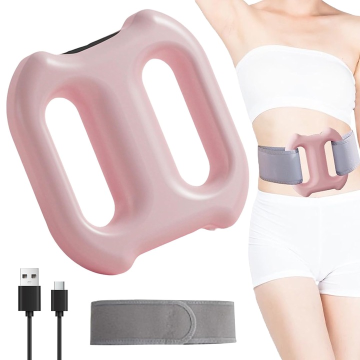 Електрически масажор Juksun, розов, 5 степени на интензивност, 3 честотни режима, размери 14x13.5x4cm, с регулируема каишка