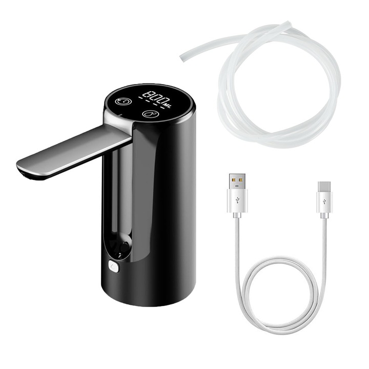 Електрически дозатор за вода YYHengCMU, сгъваем дизайн, интелигентно управление, USB зареждане, черен