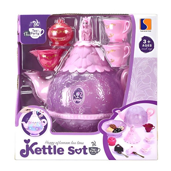 EmonaMall W5717 gyerek teáskészlet, zenével és fénnyel, rózsaszín
