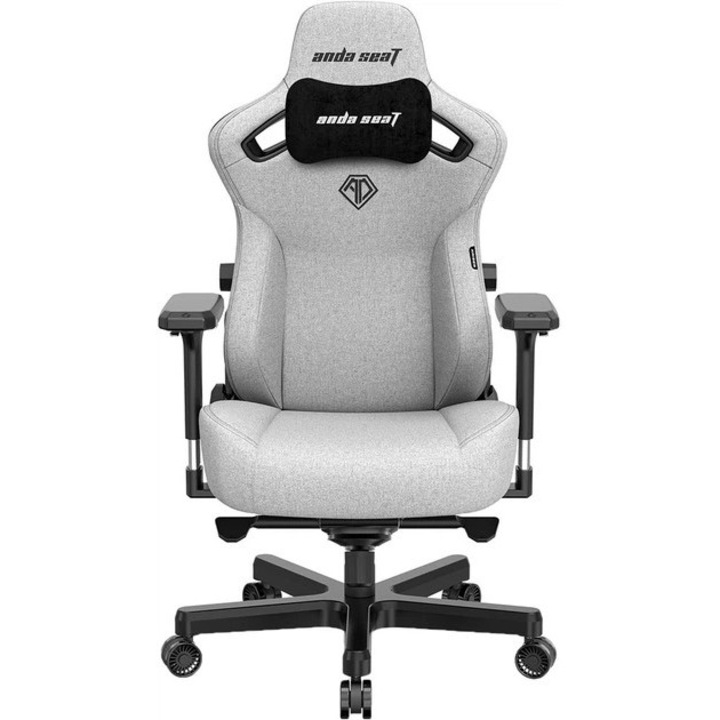 Игралeн стол, Anda Seat, Kaiser 3, L, Gray Fabric, Материал на тапицерията – лен, Странична опора на гърба, Лумбална опора, Усилена основа, Гумирани колелца, Подглавник, Максимално натоварване: 150 кг, Максимален ръст: 187 см