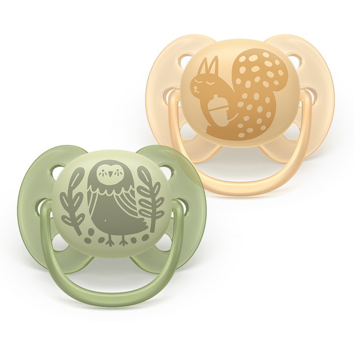 Залъгалки Ultra Soft Philips AVENT Plant Based 6-18м с декорация катерица/птица, неутрални 2бр/оп