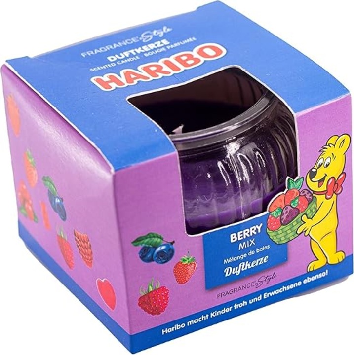 Ароматна свещ Haribo Berry Mix, 85g, горски плодове, термоустойчиво стъкло, лилав цвят