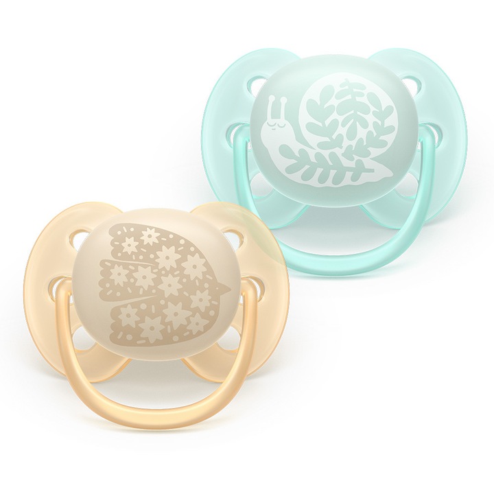 Залъгалки Ultra Soft Philips AVENT Plant Based 0-6м с декорация птица/охлюв 2бр/оп