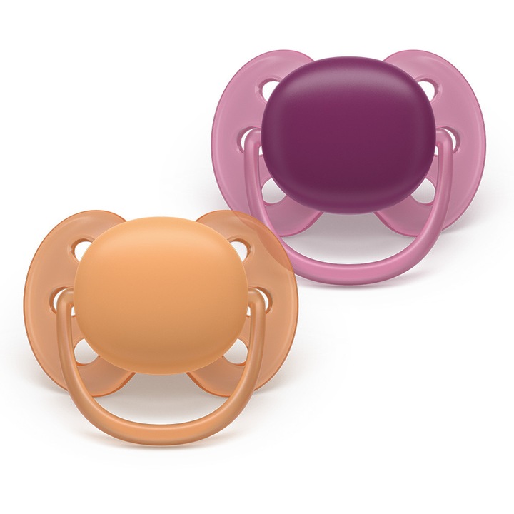 Залъгалки Ultra Soft Philips AVENT Plant Based 18м+ оранжево/лилаво за момичe 2бр/оп