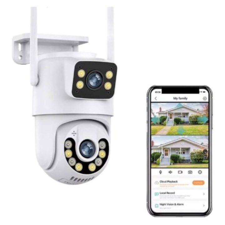 Водоустойчива камера BeSmart, ICSee, 6MP, Двойна, WIFI IP FULL HD, Бяла