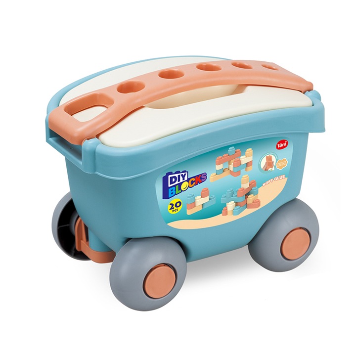 Set constructie copii în cărucior, 20 de elemente, Pastel