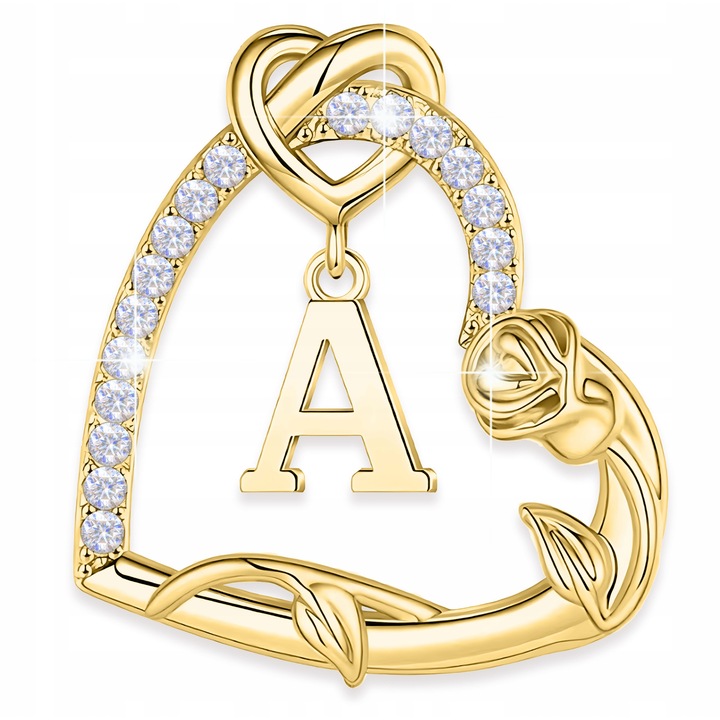 Pandantiv, Larezo, Aur, Argint 925, Cu Cristale, Litera A, Include Cutie Eleganta, Ideal Pentru Cadou, Accesoriu Personalizat Si Distins, Excelent Pentru A-Ti Arata Stilul Unic, O Bijuterie Cu Semnificatie Profunda