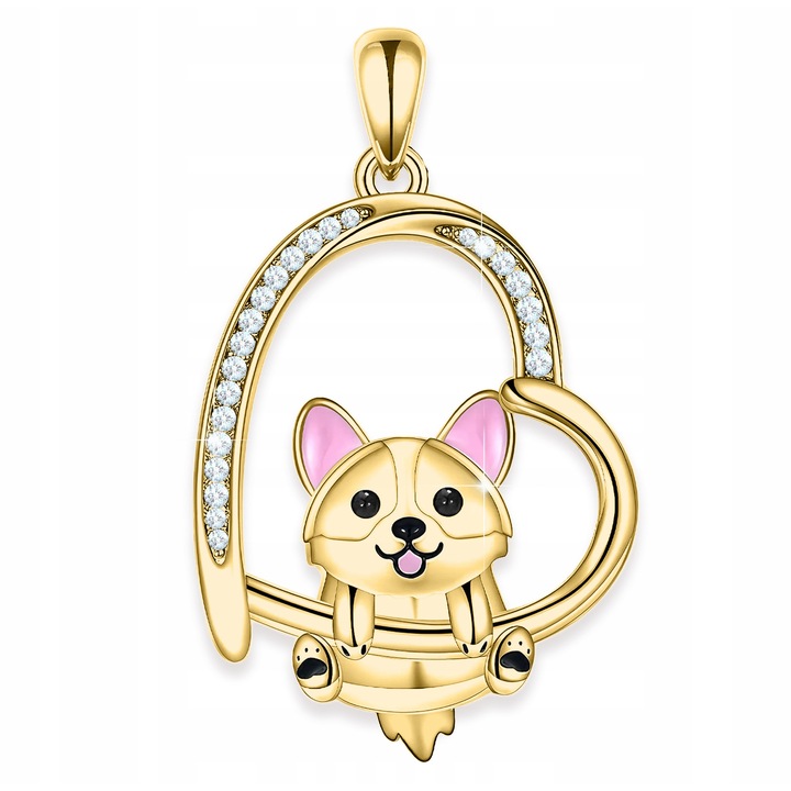 Pandantiv, Larezo, Aur, Argint 925, Cu Cristale, Caine, Cu Cutie Eleganta, Ideal Pentru Cadou, Omagiu Adus Celui Mai Bun Prieten, Un Accesoriu Adorabil Si Plin De Loialitate, Calitate Garantata