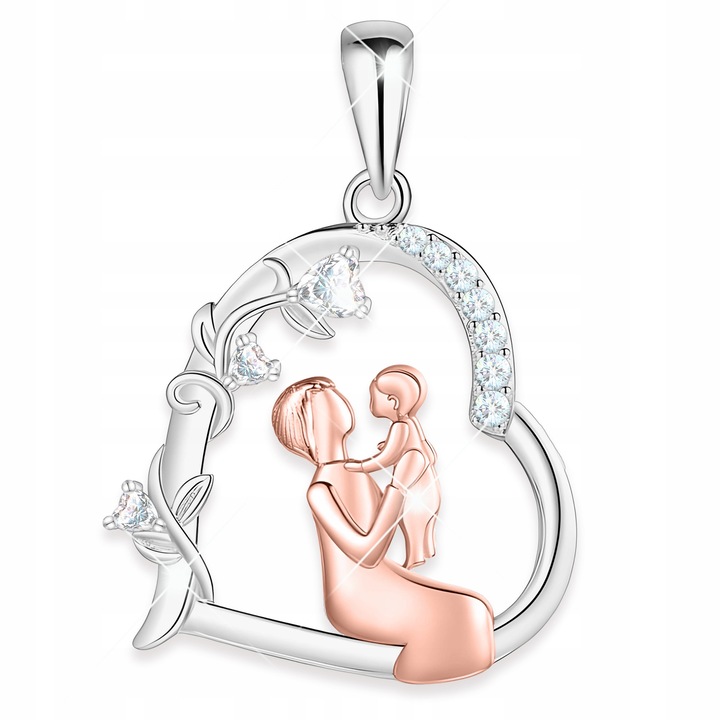 Pandantiv, Larezo, Argint, Argint 925, Cu Cristale, Mama Si Copil, In Set Cu Cutie Eleganta, Ideal Pentru Cadou, O Amintire Pretioasa A Legaturii De Familie, Un Dar De Suflet Pentru Cea Mai Iubita Fiinta