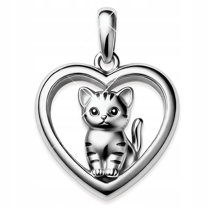 Pandantiv, Larezo, Argint, Argint 925, Cu Cristale, Pisica, In Set Cu Cutie Eleganta, Ideal Pentru Cadou, Un Dar Minunat Pentru Iubitorii De Bijuterii Delicate Si Cu Personalitate, Design Jucaus