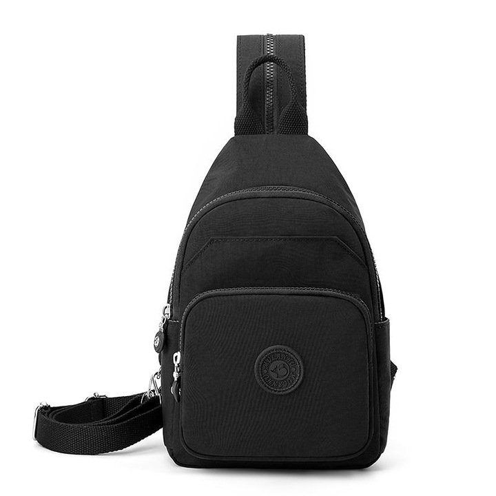 Női nagy kapacitású mellkasi táska, könnyű, vízlepergető nylon utazó hátizsák, fekete