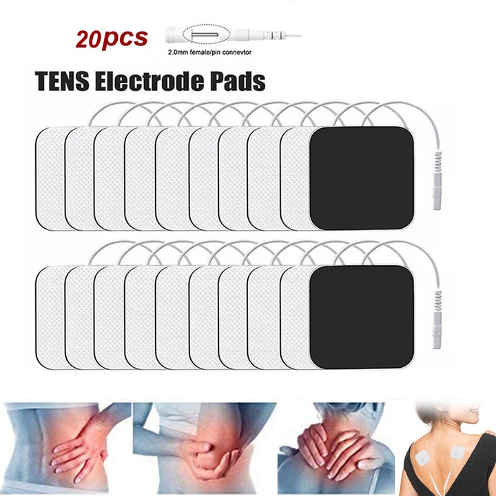 Set 20 Paduri Electrozi Gel, pentru Aparat De Masaj Cu Electrostimulare/Fizioterapie, DEISNGB, reutilizabile, compatibile cu toate aparate de electrostimulare si fizioterapie TENS, EMS de pe piata, interfata 2.0, Diverse dimensiuni, non-iritanti, Alb
