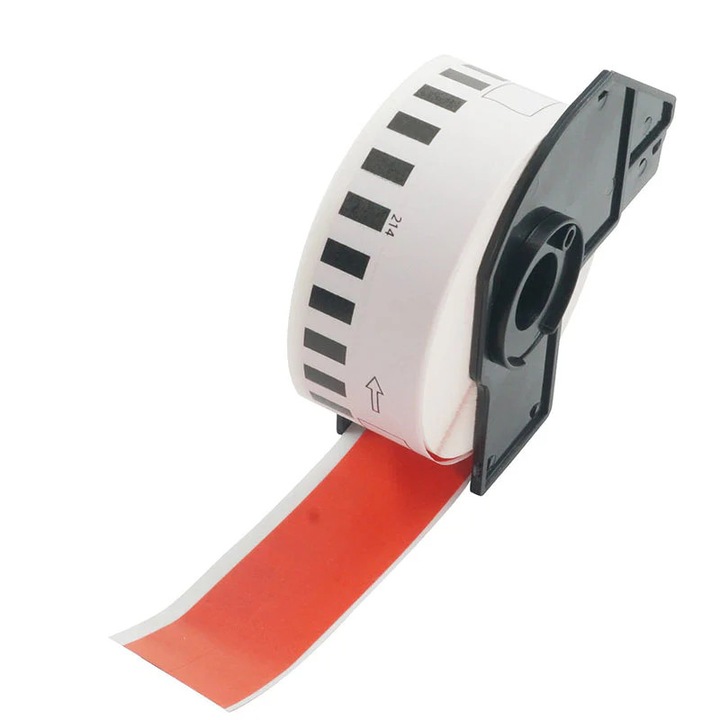 Folyamatos címketekercs, Betckey, DK-22214, Piros, 12mm x 30.48m, Műanyag tartóval, Kompatibilis Brother DK-22214 DK22214