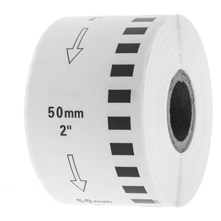 Folyamatos tekercses címkék, Betckey, DK-22223, Fehér, 50mm x 30.48m, Utántöltő, Kompatibilis Brother DK-22223 DK22223