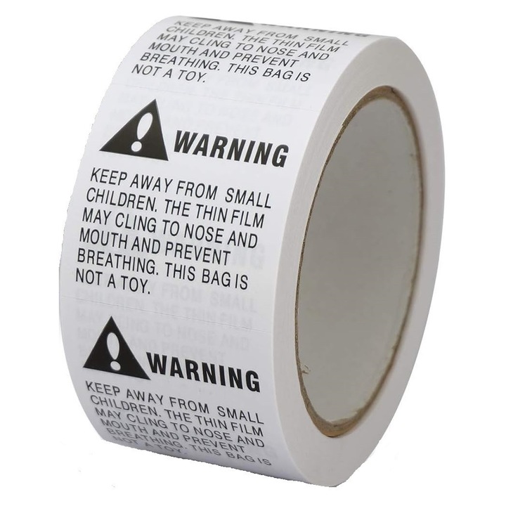 1 Rola Etichete Avertizare Antisufocare in Engleza, Betckey, Alb-Negru, 50x50mm, 500buc/rola