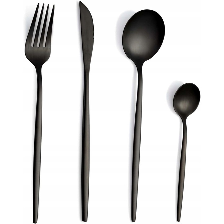 Комплект прибори за хранене от 24 части за 6 души, неръждаема стомана, черен