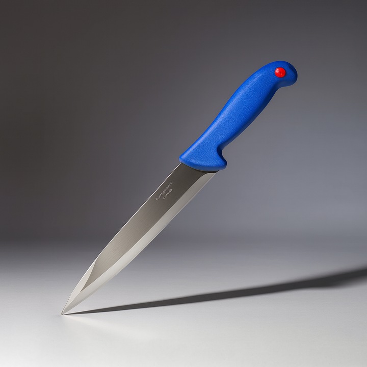 Cutit profesional FEROTYB, lama doua taisuri inox 34 cm, maner ergonomic albastru