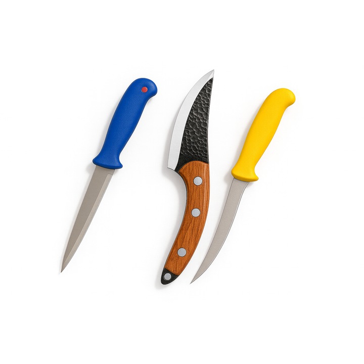 Set 3 cutite profesionale FEROTYB – cutit doua taisuri 34 cm, cutit japonez lama forjata 28 cm, cutit transat/dezosat 28 cm