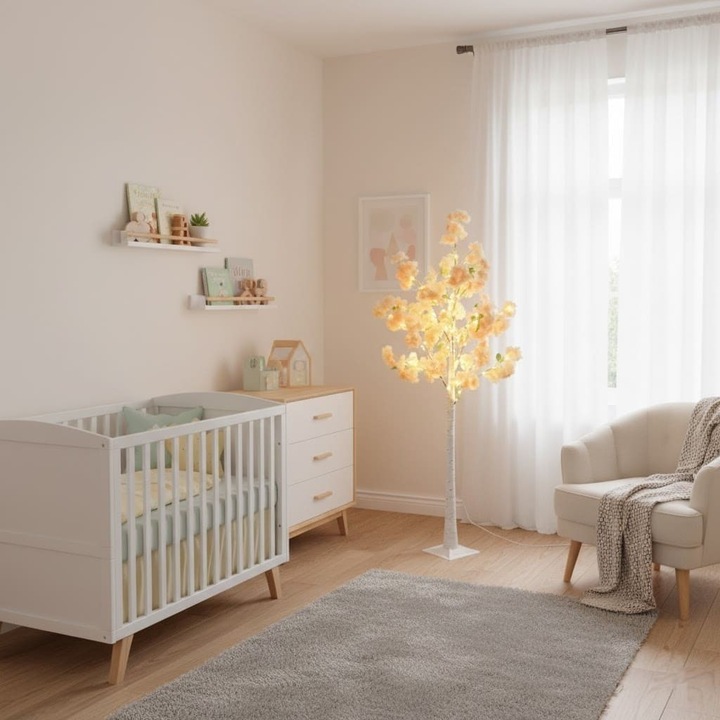 Декоративно дърво, Светещо, cherry blossoms, 120 см, 150 LED-а, праскова, LED светлина, дърво, дръвче с дистанционно