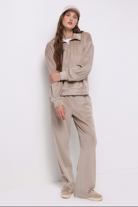 Colin's, Pantaloni de trening texturati cu croiala ampla si snur, Bej deschis