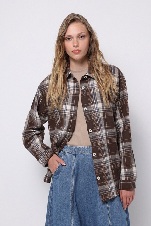 COLIN'S, Jacheta-camasa lejera in carouri, Maro/Bej, L