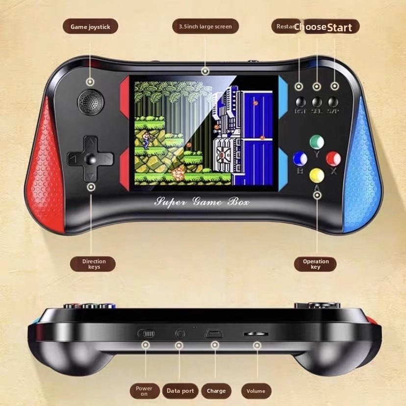 Consola de jocuri portabila retro pe 8 biti, ecran color de inalta definitie de 3, 5 inci, 500 de jocuri clasice intr-una singura, durata lunga de viata a bateriei