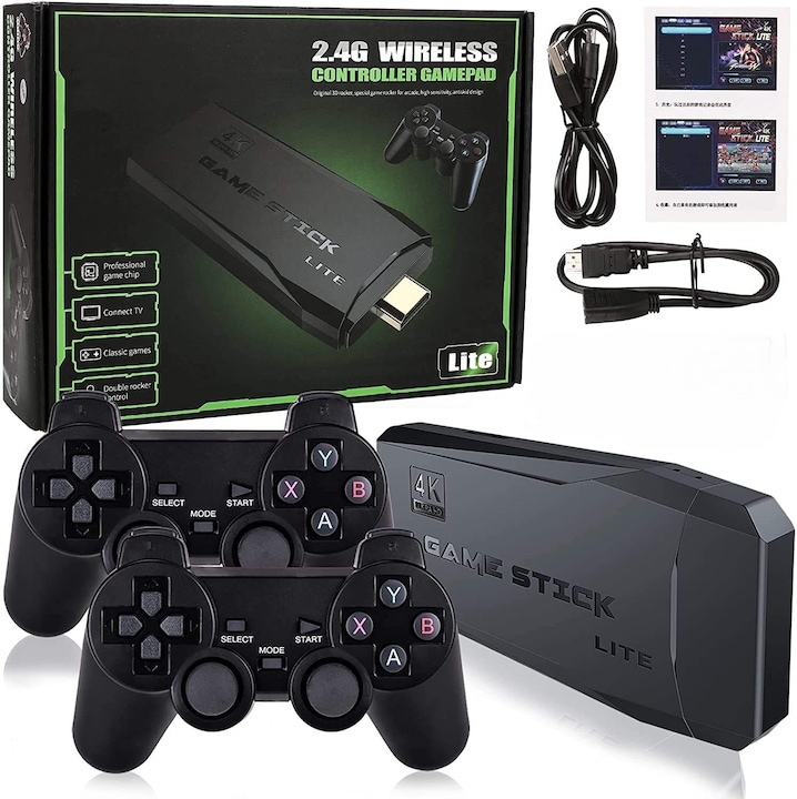 Безжичен геймпад 2.4G с два 3D джойстика, съвместим със смарт телевизори/компютри, включва класически игри, преносим геймпад