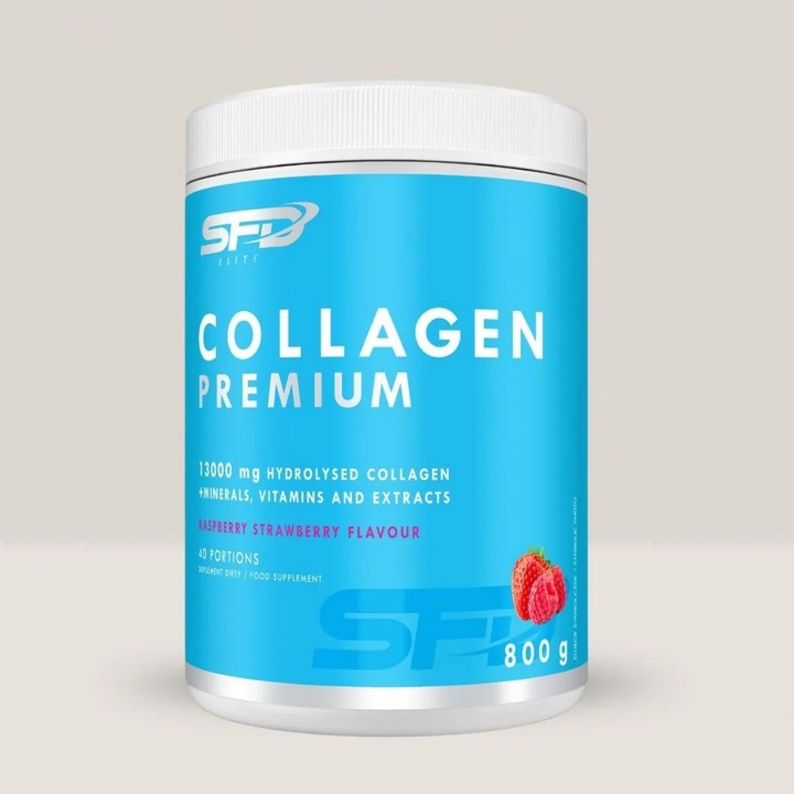 Colagen hidrolizat SFD, 800 g, cu vitamine și minerale, pentru piele elastică și articulații sănătoase, aromă zmeură/căpșună