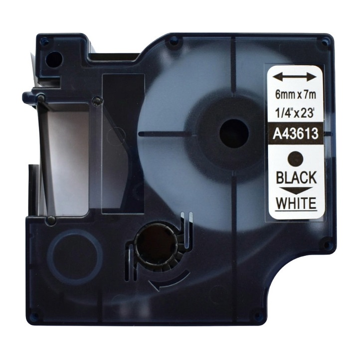 Banda etichete compatibila Dymo 43613 6mm negru pe alb