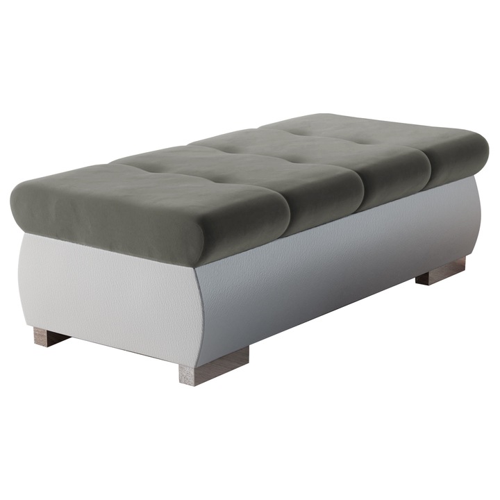 Taburet mare Herkules, MIRJAN 24, piele alba ecologica + platina, 60x120x39 cm