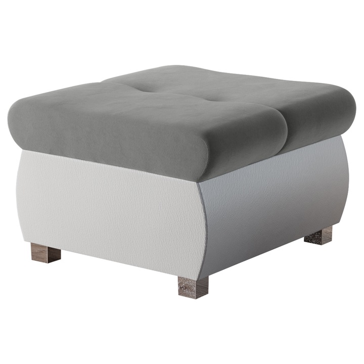 Taburet mic Herkules, MIRJAN 24, piele alba ecologica + platina, 60x60x39 cm