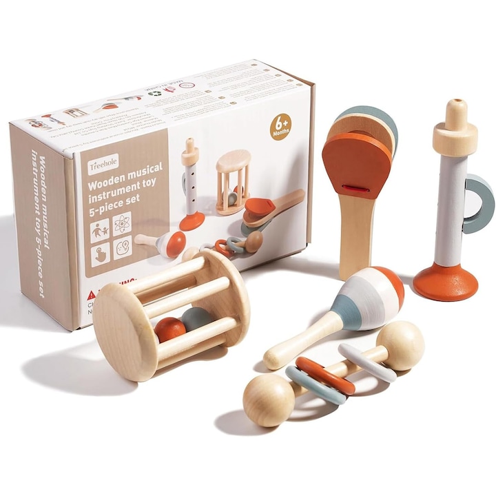 Set instrumente muzicale din lemn Treehole, 5 piese, multicolor, 20.3x12.3x6.8cm